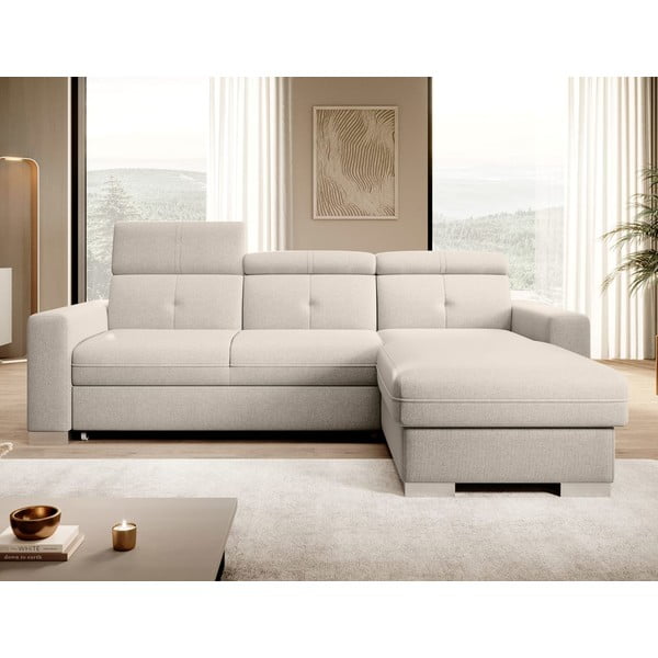 Divano angolare beige allungabile/con contenitore (con penisola a destra/con chaise lounge) Fresia – ELTAP-image-1