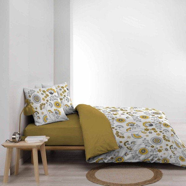 Biancheria da letto in mussola allungata gialla e bianca per letto matrimoniale 260x240 cm Garance - douceur d'intérieur-image-3