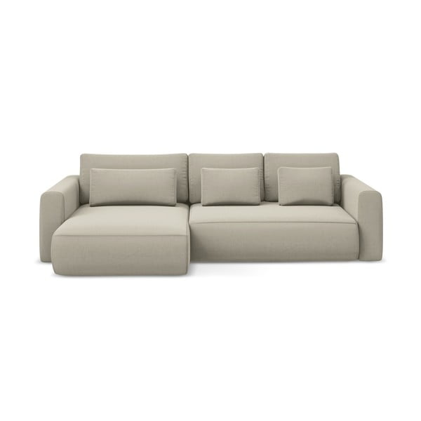 Divano angolare beige allungabile/con contenitore (con penisola a sinistra/con chaise lounge) con rivestimento in velluto Kapua – Makamii