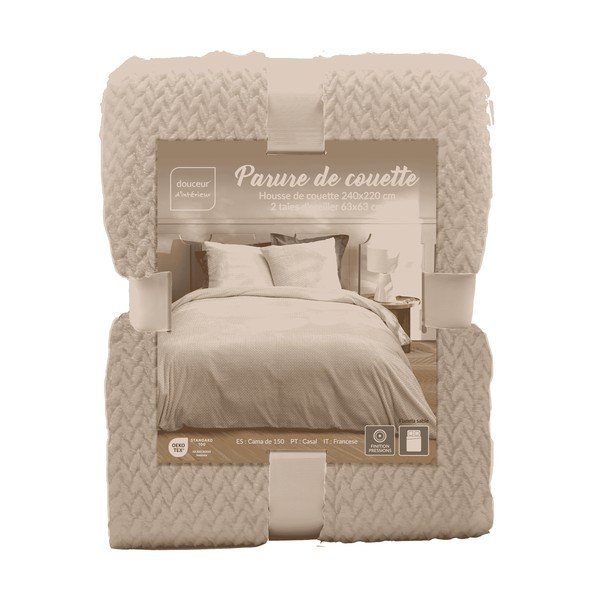 Set copripiumino e federa beige in flanella per letto matrimoniale/per letto esteso 3 pezzi 240x220 cm Flanela – douceur d'intérieur-image-3