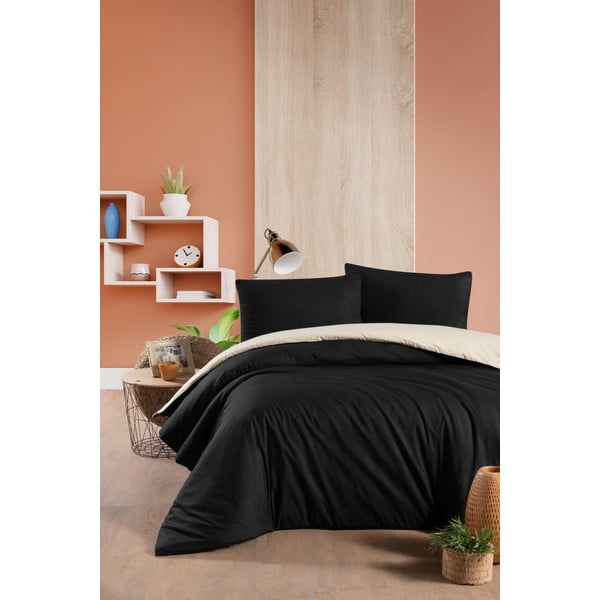 Lenzuola in cotone nero e crema per letto matrimoniale/esteso con lenzuolo 200x220 cm - Mila Home-image-1