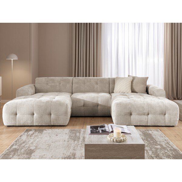 Divano angolare beige (a U/con chaise lounge) Melva – Ropez-image-3