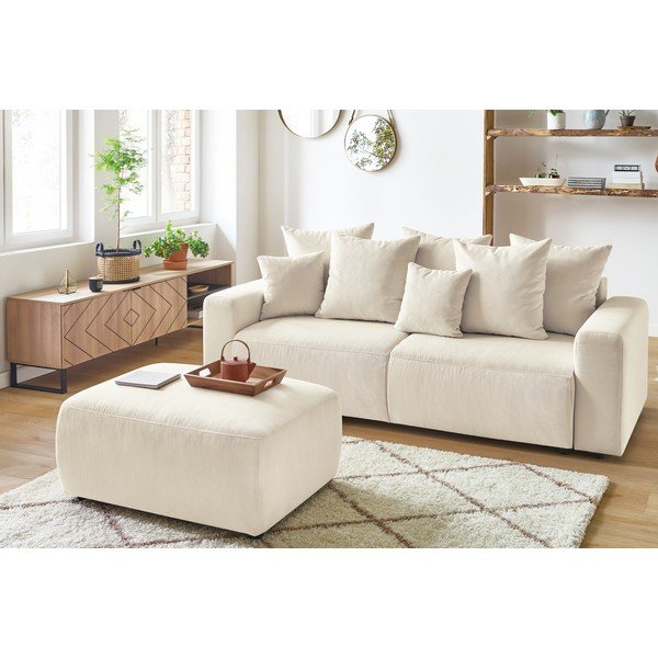 Pouf in velluto a coste color crema Envy - Bobochic Paris-image-4