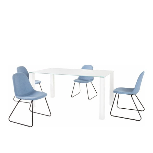 Set di tavolo da pranzo bianco e 4 sedie da pranzo blu Dante Colombo Duro - Støraa