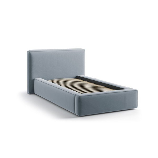 Letto singolo imbottito azzurro con contenitore con rete inclusa 90x200 cm Jodie – Micadoni -image-2