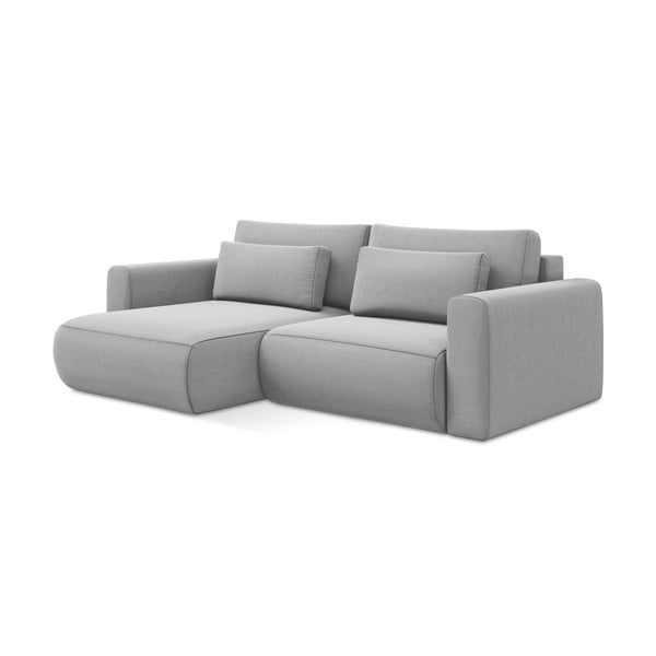 Divano angolare grigio chiaro allungabile/con contenitore (con penisola a sinistra/con chaise lounge) con rivestimento in velluto Kapua – Makamii-image-1