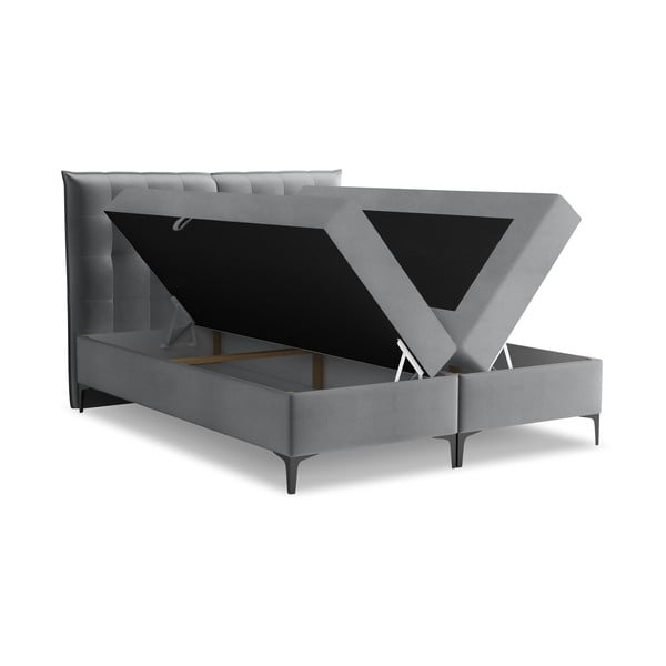 Letto boxspring grigio con contenitore 160x200 cm Mikana – Makamii-image-1