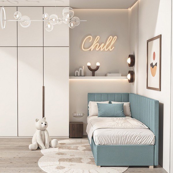 Letto da bambini con sponde blu con contenitore con materasso incluso 90x200 cm Snugi – Ghado-image-1