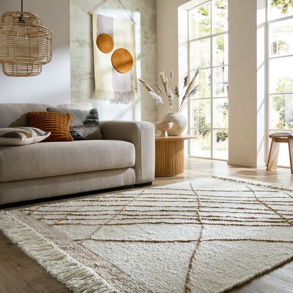 Tappeto color crema in misto lana tessuto a mano 120x170 cm Astera Linear – Flair Rugs-image-1