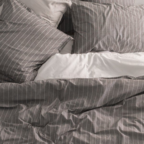 Copripiumino in cotone bianco e grigio per letto singolo 140x200 cm Oxford - Happy Friday-image-3