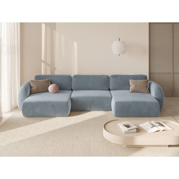 Divano angolare blu polveroso allungabile/con contenitore (a U) con rivestimento in velluto Tonale – Cosmopolitan Design-image-1