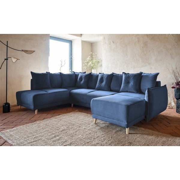 Divano letto angolare in velluto a coste blu scuro (angolo sinistro/"U") Lazy Lukka - Miuform-image-3