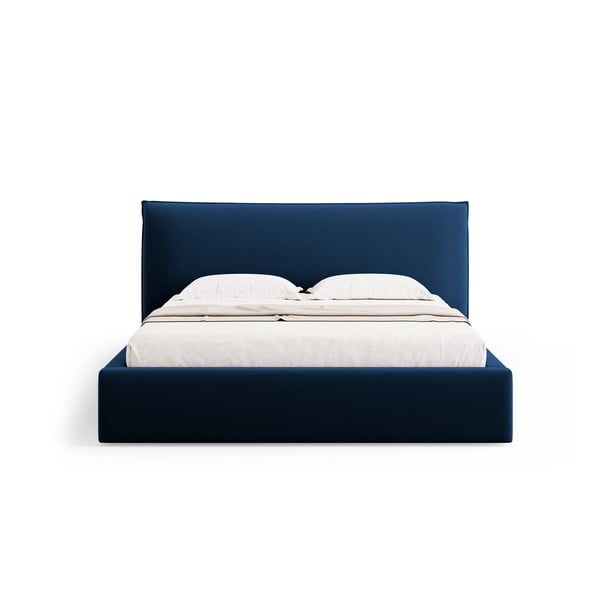 Letto matrimoniale imbottito blu scuro con contenitore e doghe 140x200 cm Elio - Milo Casa-image-3