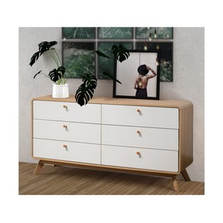 Cassettiera bassa bianca con effetto rovere 150x74 cm Caitlin - Støraa