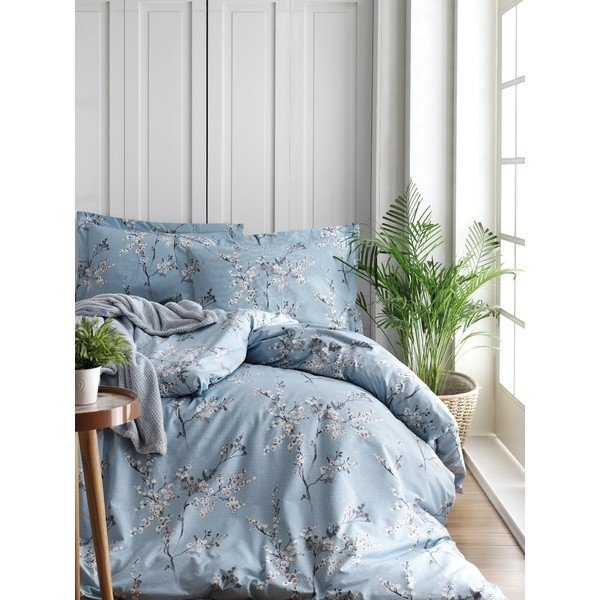 Set copripiumino e federa blu in cotone renforcé per letto singolo 140x200 cm Blue Floral – Mila Home Luxury-image-1
