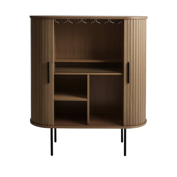 Cantinetta marrone con effetto rovere con ante scorrevoli 100x118x40 cm Nola – Unique Furniture-image-3