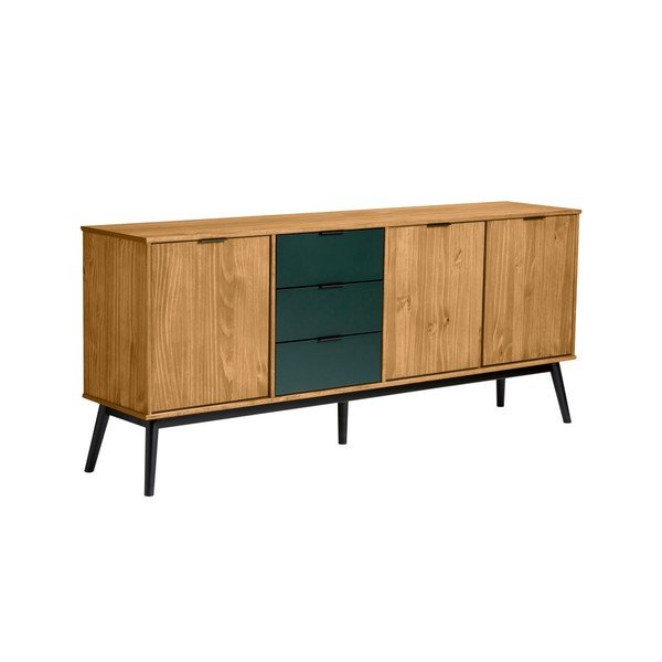 Credenza marrone con gambe verdi in legno di pino Lucie, larghezza 171 cm - Marckeric-image-1