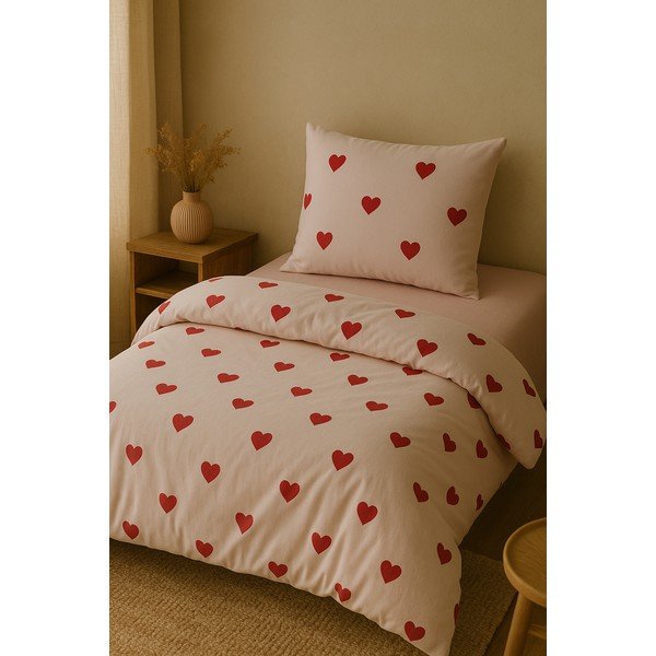 Set copripiumino e federa rosa per letto singolo o esteso con lenzuolo incluso/3 pezzi 160x220 cm Red Heart – Mila Home-image-1