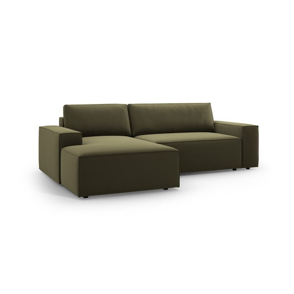 Divano angolare verde allungabile/con contenitore (con penisola a sinistra/con chaise lounge) con rivestimento in velluto Jodie – Micadoni -image-3