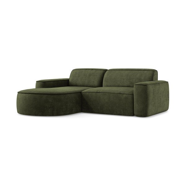 Divano angolare verde (con penisola a sinistra/con chaise lounge) con rivestimento in ciniglia Omao – Makamii-image-1