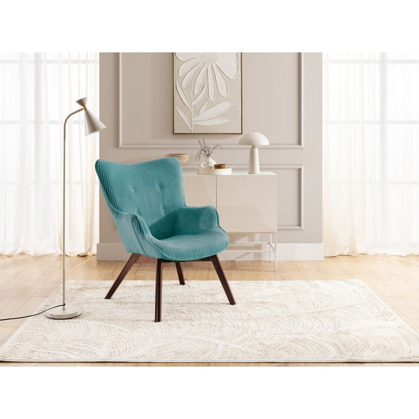 Poltrona turchese con rivestimento in velluto a coste Niko – Ropez-image-4