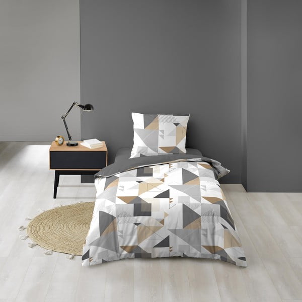 Biancheria da letto bianca/grigia in microfibra per letto singolo 140x200 cm Trigone – douceur d'intérieur-image-1