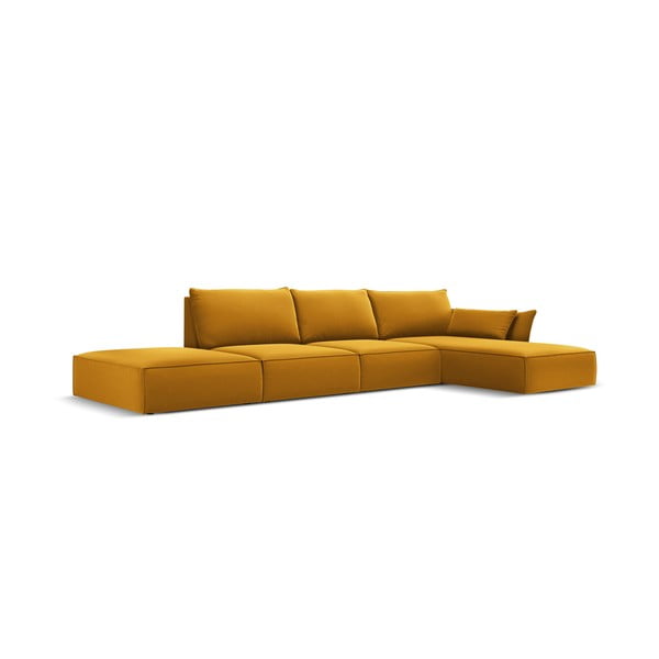 Divano angolare color senape (con penisola a destra/con chaise lounge) con rivestimento in velluto Vanda – Mazzini Sofas-image-2