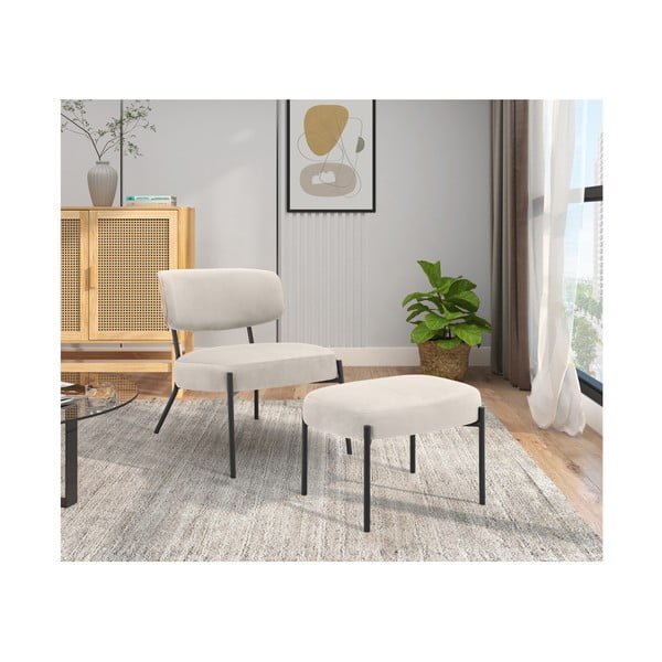 Poltrona in velluto crema con poggiapiedi Jerry - Støraa-image-2