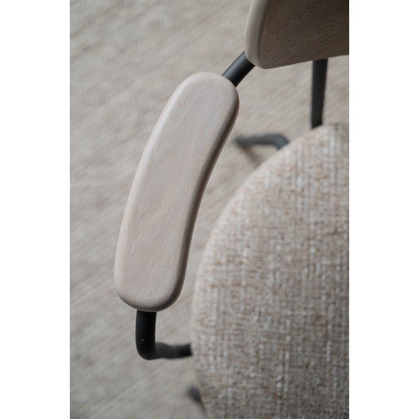 Sedia da pranzo nera/beige in metallo con braccioli Merrick – Rowico-image-4