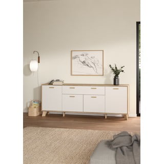 Cassettiera bianca e di colore naturale con effetto rovere 196x73x39 cm Ikast – Tvilum