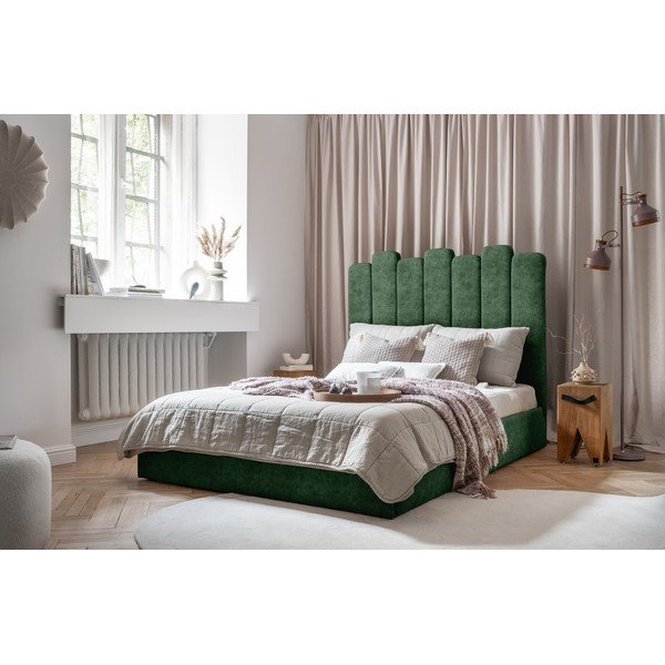 Letto matrimoniale imbottito verde con vano contenitore con griglia 180x200 cm Dreamy Aurora - Miuform-image-1