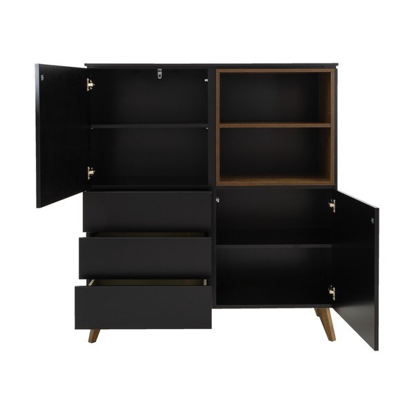 Cassettiera alta in noce in colore nero e naturale 120x133 cm Plain - Tenzo-image-3