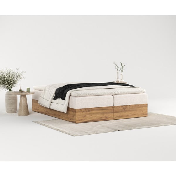 Letto boxspring con contenitore in beige-naturale 140x200 cm Faro - Maison de Rêve-image-4
