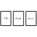 Set di 3 quadri con cornice 24x29 cm Life Laugh Love – Vavien Artwork