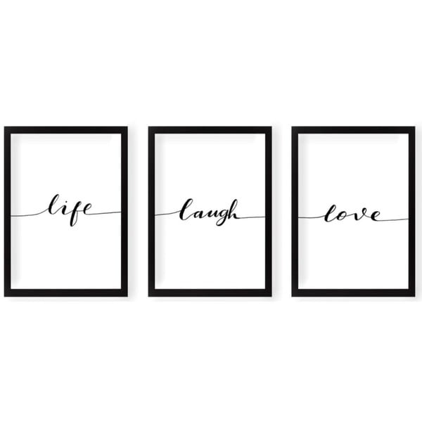 Set di 3 quadri con cornice 24x29 cm Life Laugh Love – Vavien Artwork