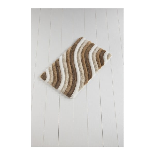 Tappeto da bagno marrone e bianco Waves Trismo, 100 x 60 cm - Foutastic