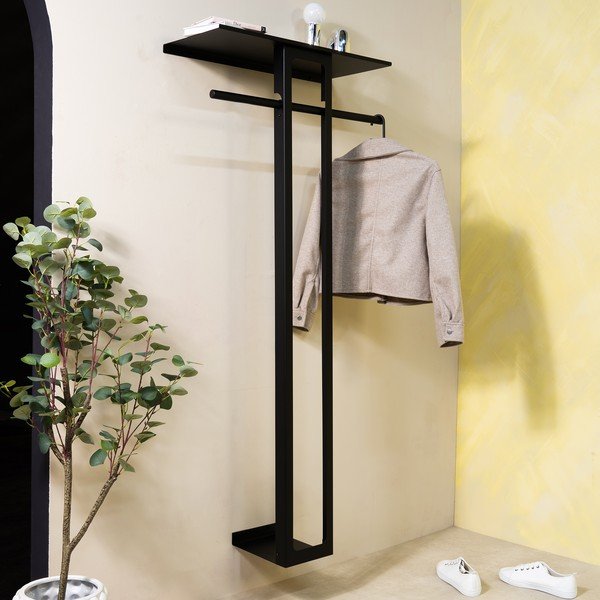 Attaccapanni da parete nero in acciaio con scaffale 70 cm Luno Large – Spinder Design-image-2