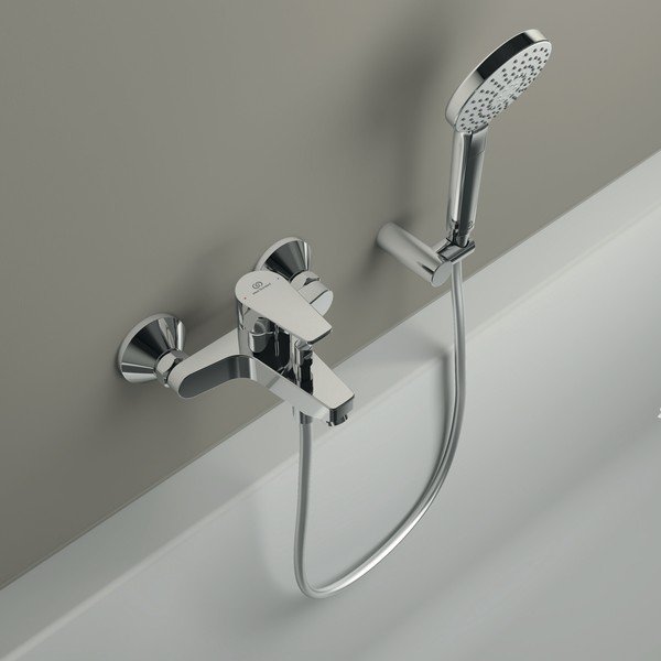 Rubinetto per vasca da bagno argentato effetto lucido a muro Cerafine D - Ideal Standard-image-1