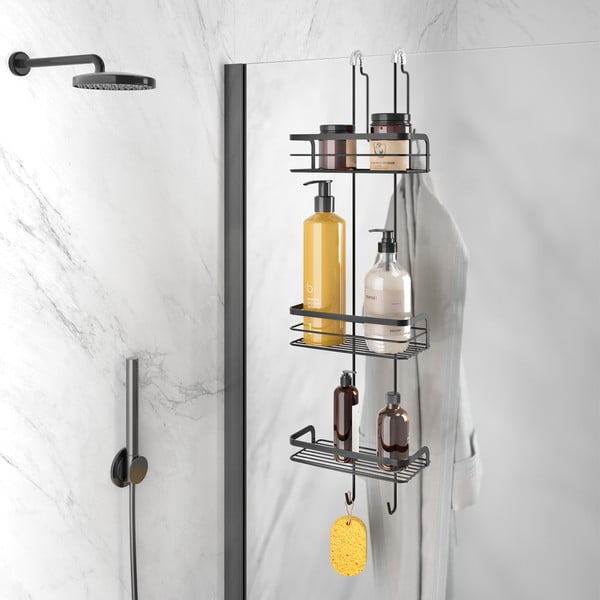 Mensola da bagno sospesa in acciaio nero opaco Lava - Metaltex-image-1