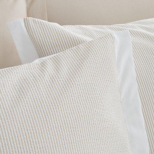 Set copripiumino e federa color crema in percalle di cotone per letto singolo 135x200 cm Seersucker Woven Stripe – Bianca-image-3