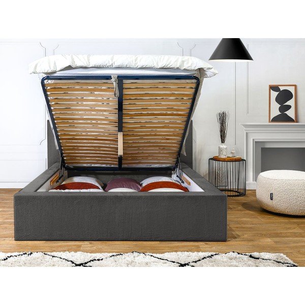 Letto matrimoniale imbottito grigio scuro con contenitore con griglia 160x200 cm Nihad - Bobochic Paris-image-4