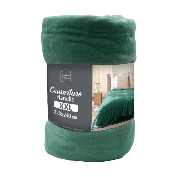 Coperta verde in microflanella 220x240 cm Flanou – douceur d'intérieur-image-3