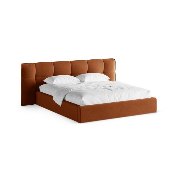 Letto matrimoniale imbottito color terracotta con contenitore con rete inclusa 200x200 cm Eric – Micadoni 