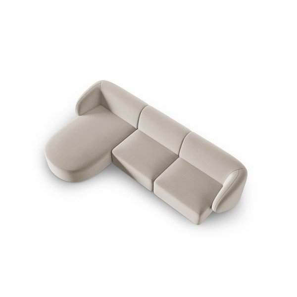 Divano angolare beige (con penisola a sinistra/con chaise lounge) con rivestimento in velluto Paolo – Milo Casa-image-2