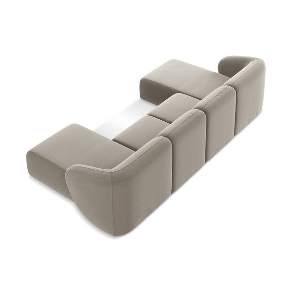 Divano angolare marrone chiaro (a U) con rivestimento in velluto Lani – Makamii-image-3