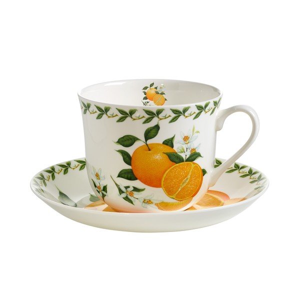 Šálek s podšálkem z kostního porcelánu Maxwell & Williams Orchard Fruits Orange, 450 ml