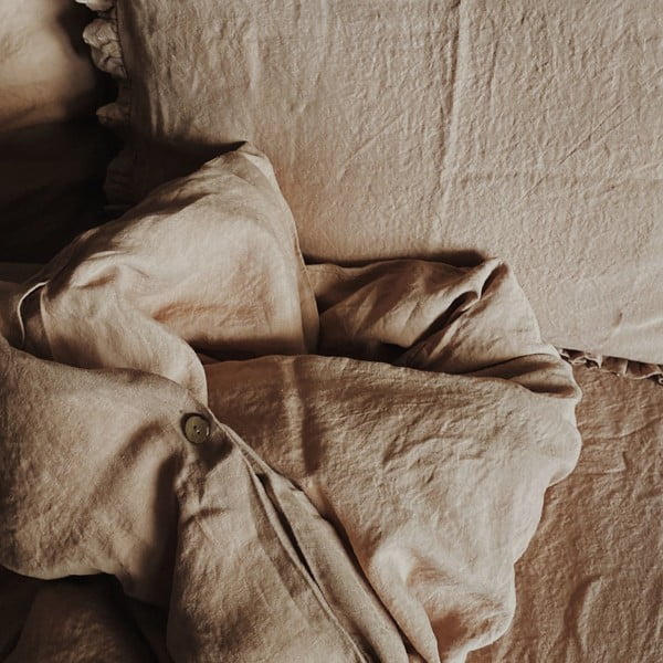 Lenzuolo elastico in lino marrone terracotta , 90 x 200 cm Cafe Creme - Linen Tales-image-1