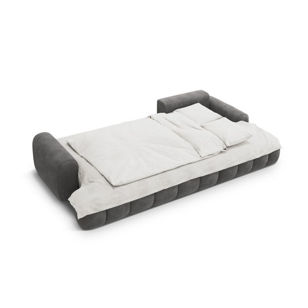 Divano angolare grigio allungabile/con contenitore (con penisola a destra/con chaise lounge) con rivestimento in velluto Linz – Cosmopolitan Design-image-4