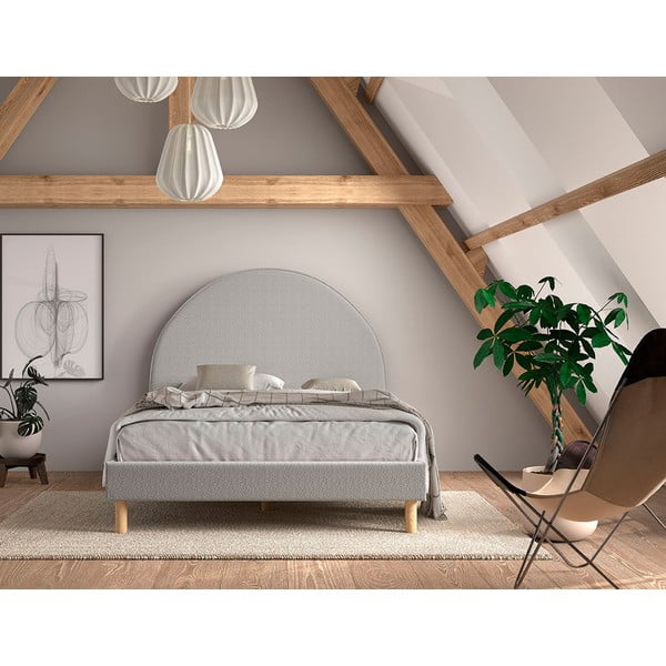 Letto singolo imbottito grigio con griglia 140x200 cm MOON - Vipack-image-1