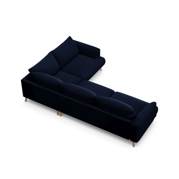 Divano angolare blu scuro (con penisola a destra/a L) con rivestimento in velluto Naomi – Micadoni -image-3